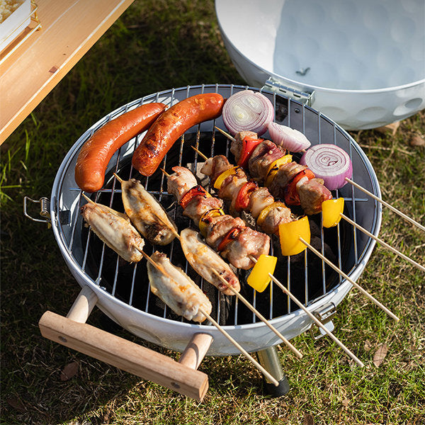 Spherical Barbecue Grill - Essential White Camping Grill - Convenient Carry Handle
