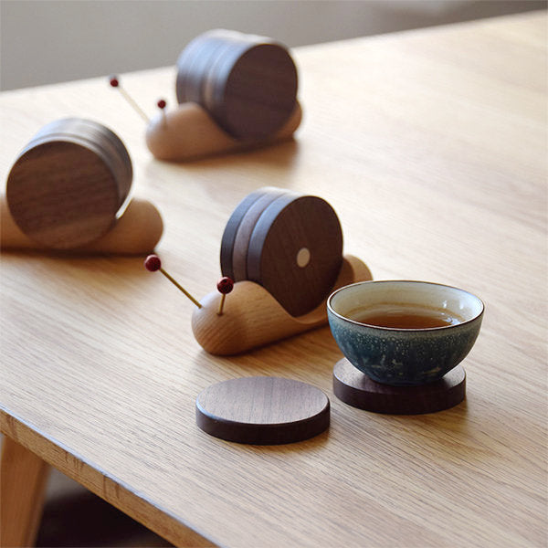 Wooden Snail Coasters Set - Protects Surfaces - Whimsical Decor