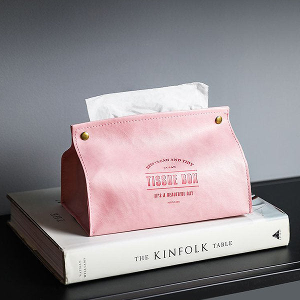 Retro Tissue Box - PU Leather - Pink - Orange - Elegant Home Decor