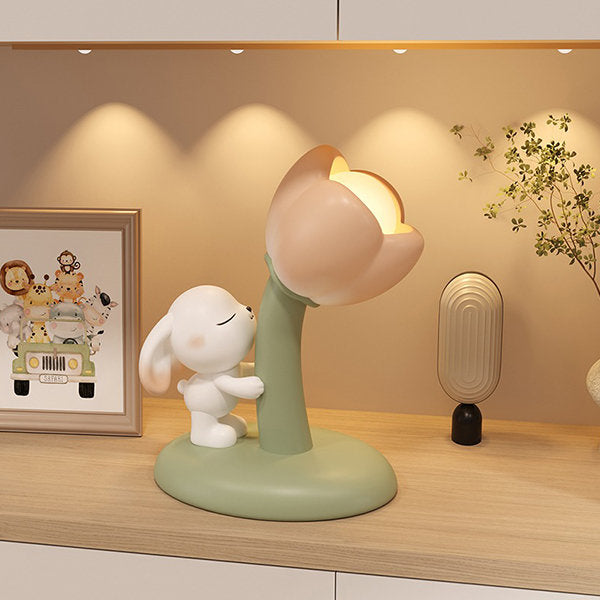 Charming Rabbit Tulip Table Lamp - Resin - Cozy Ambiance - Ideal For Bedrooms