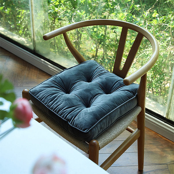 Retro Square Seat Cushions - Luxurious Velvet - Classic and Comfort - Green