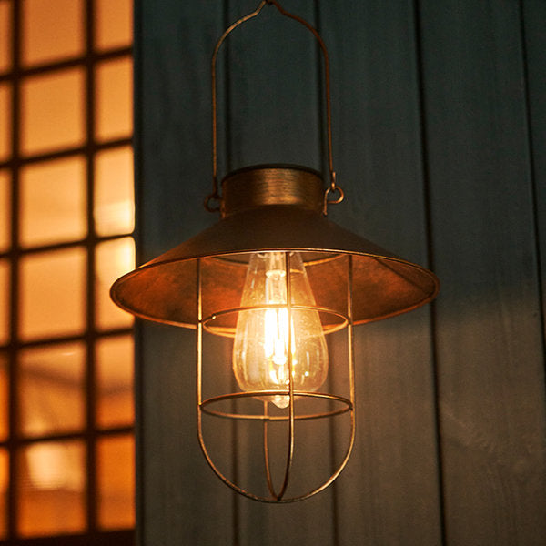 Outdoor Solar Hanging Lantern - Iron - Warm Glow - Black - Bronze - Garden Light