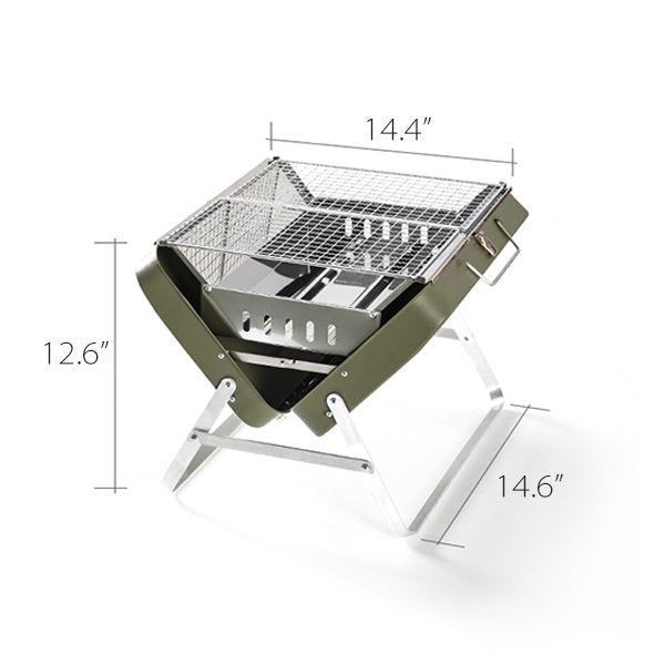 Portable Folding Barbecue Grill - Stainless Steel - Beige - Green - For Camping and Picnic