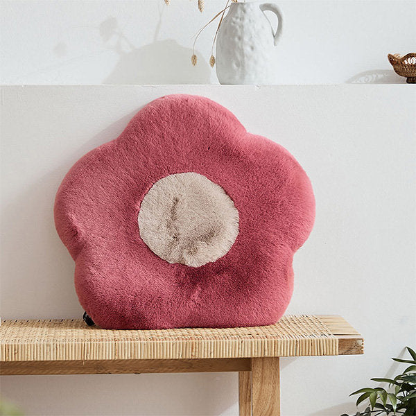 Cozy Floral Plush Cushion - Comfortable Assured - Soft and Fluffy - Pink