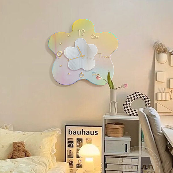 Iridescent Flower Acrylic Wall Clock - Unique Home Decor - Gradient Color