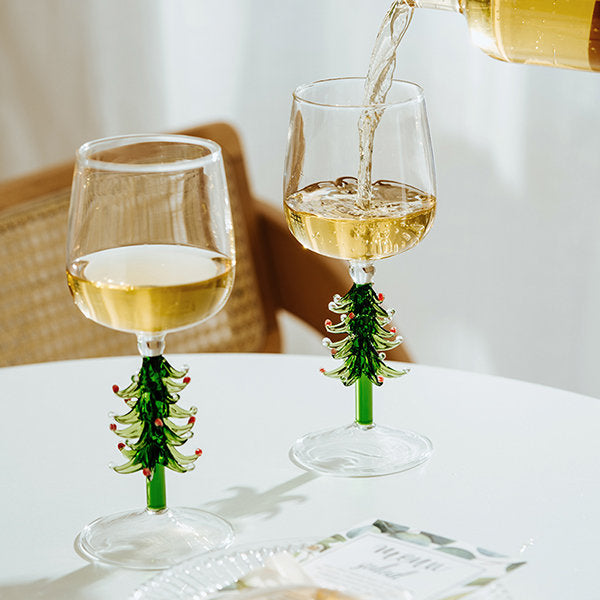 Copa de vino con forma de árbol de Navidad - Artículos festivos - Diseño elegante - Cristalería artesanal