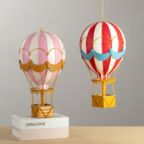 Iron Hot Air Balloon Ornaments - Elegant Decor in Pink and Red - Nostalgic Theme