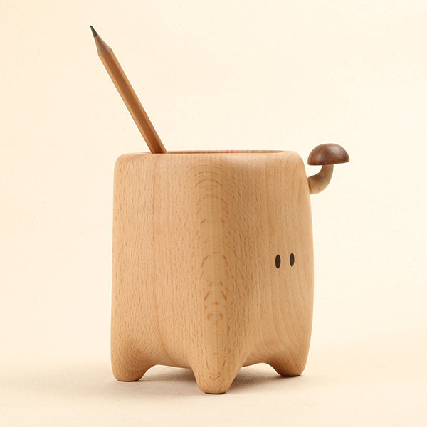 Charming Wooden Cartoon Storage Holder - Mushroom Accents - Practical Desk Organizer