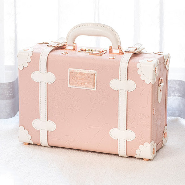 Elegant Vintage Suitcase - Faux Leather - Pink - Green - For Journey