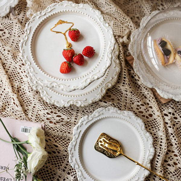 Elegant Two-Tier Ceramic Dessert Stand - Wedding and Gathering - Lace Detailing