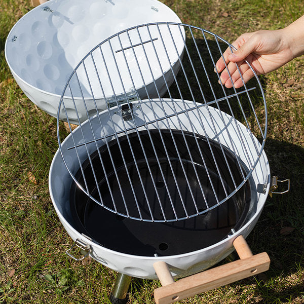 Spherical Barbecue Grill - Essential White Camping Grill - Convenient Carry Handle