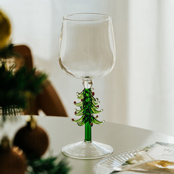 Copa de vino con forma de árbol de Navidad - Artículos festivos - Diseño elegante - Cristalería artesanal