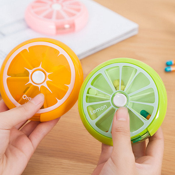 Fruit Inspired Pill Box - Compact Size For Travel - Rotating Design