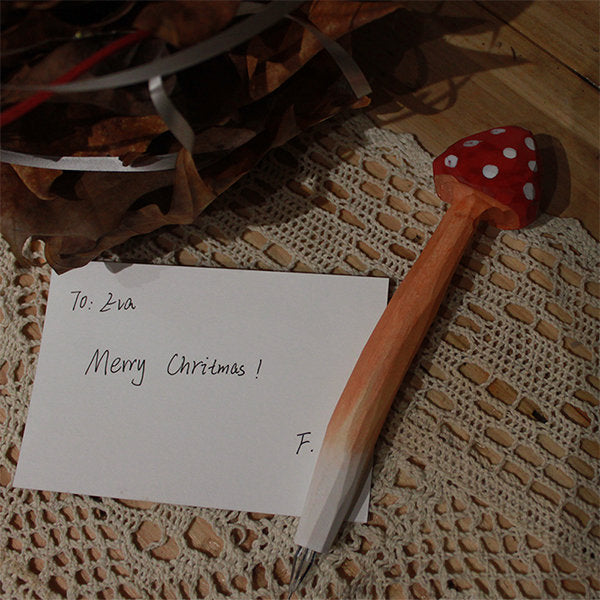 Handcrafted Wooden Mushroom Gel Pen - Unique Desk Accessory - Gift Idea