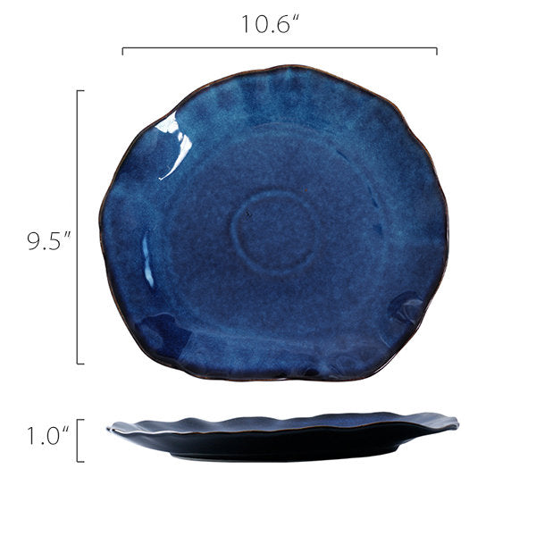 Irregular Ceramic Plate - Elegant Blue Glaze - Unique Shape - Serve In Style