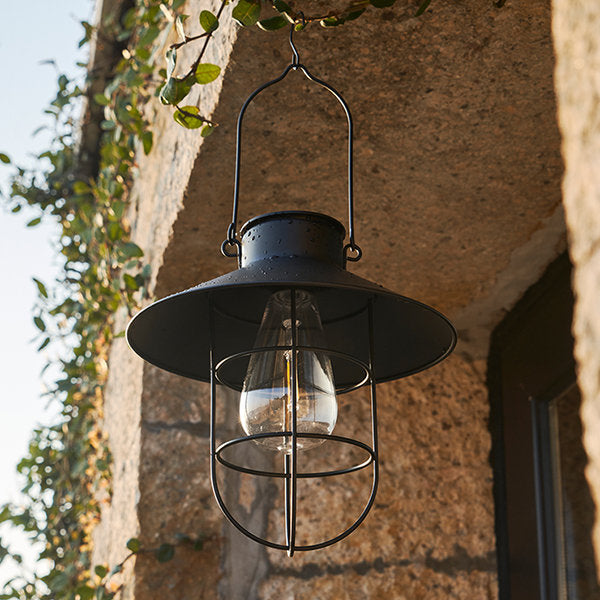 Outdoor Solar Hanging Lantern - Iron - Warm Glow - Black - Bronze - Garden Light