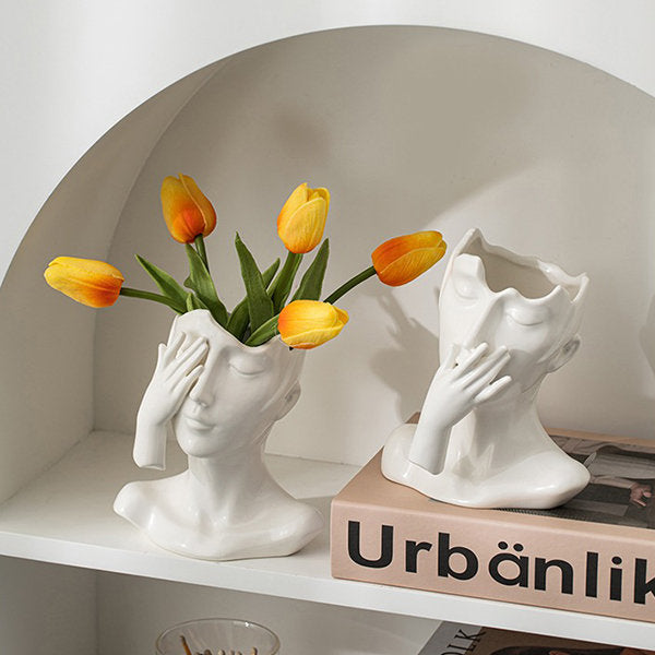 Abstract Human Figure Vase - Elegant White Ceramic - Modern Artistic Flair