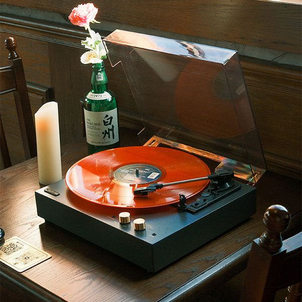 Vintage Vinyl Record Player - Classic Sound - Brown - Gray - Timeless Aesthetic