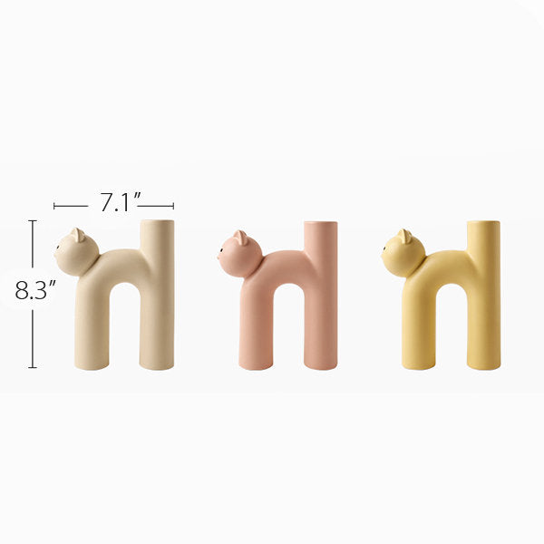 Adorable Cat-Shaped Ceramic Vase - Playful and Charming - Pink - Beige