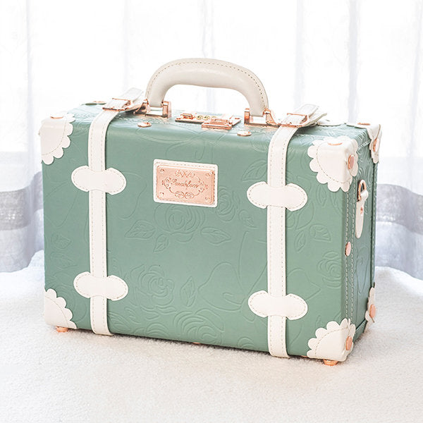 Elegant Vintage Suitcase - Faux Leather - Pink - Green - For Journey