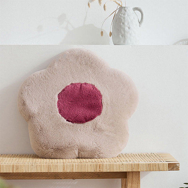 Cozy Floral Plush Cushion - Comfortable Assured - Soft and Fluffy - Pink