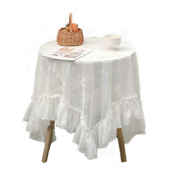 Elegant Vintage Lace Tablecloth - Timeless Sophistication - Ruffled Edges