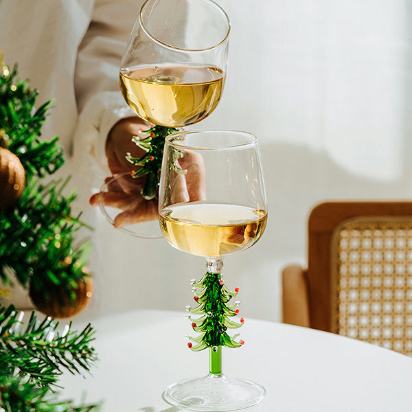 Copa de vino con forma de árbol de Navidad - Artículos festivos - Diseño elegante - Cristalería artesanal
