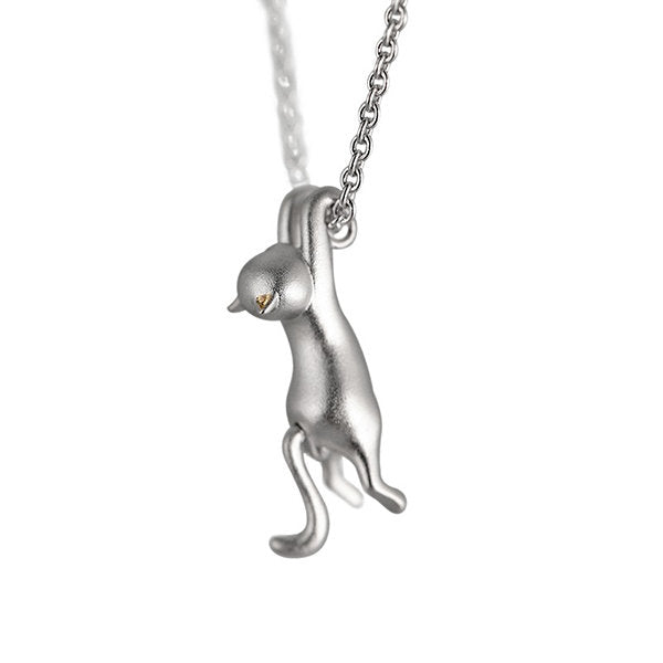 Silver Cat Pendant Necklace - Cat Lovers Jewelry - Playful Gifts - Elegant and Fun