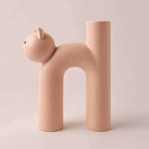 Adorable Cat-Shaped Ceramic Vase - Playful and Charming - Pink - Beige