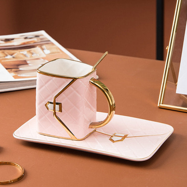 Chic Handbag Cup and Saucer Set - Perfect for Gifting - Pink - Blue