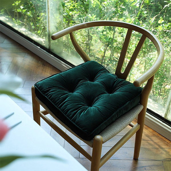 Retro Square Seat Cushions - Luxurious Velvet - Classic and Comfort - Green