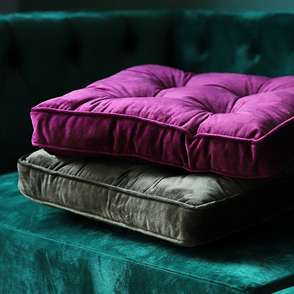 Retro Square Seat Cushions - Luxurious Velvet - Classic and Comfort - Green