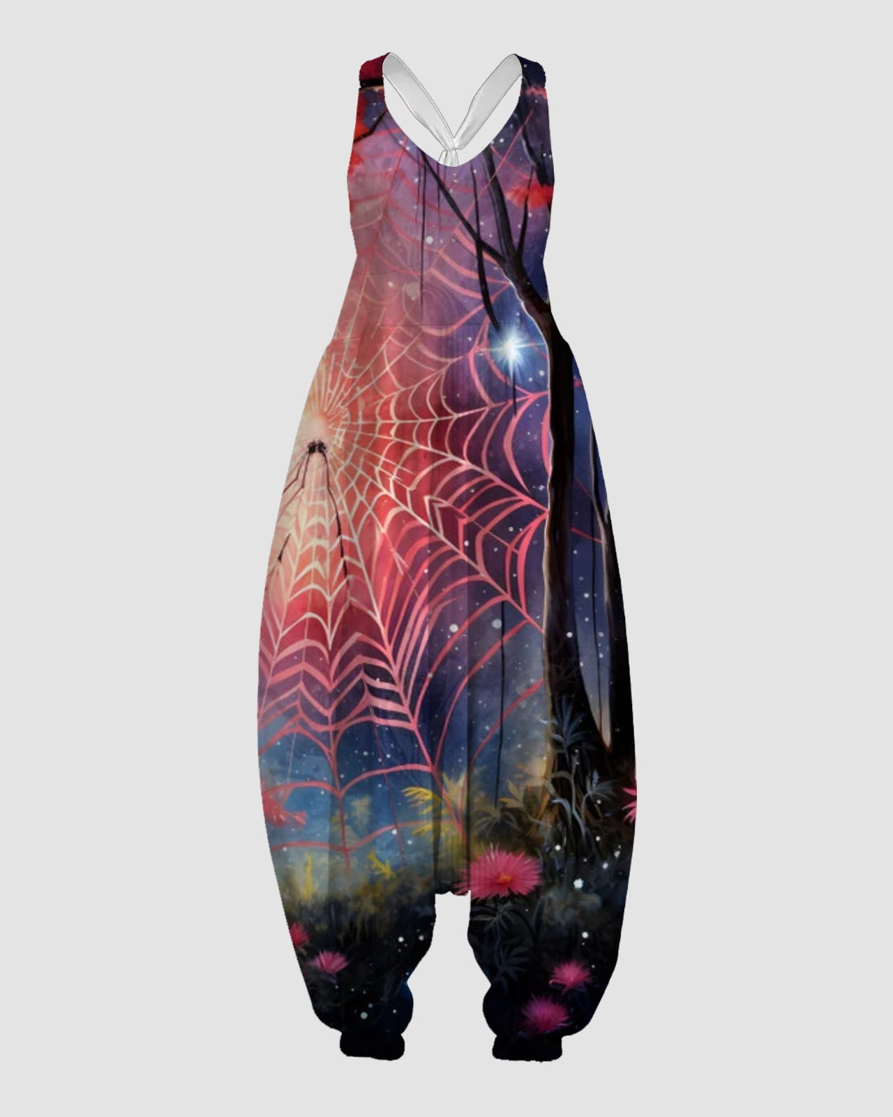Women's Colorful Spider Web Print Sleeveless Jumpsuit Harem Pants