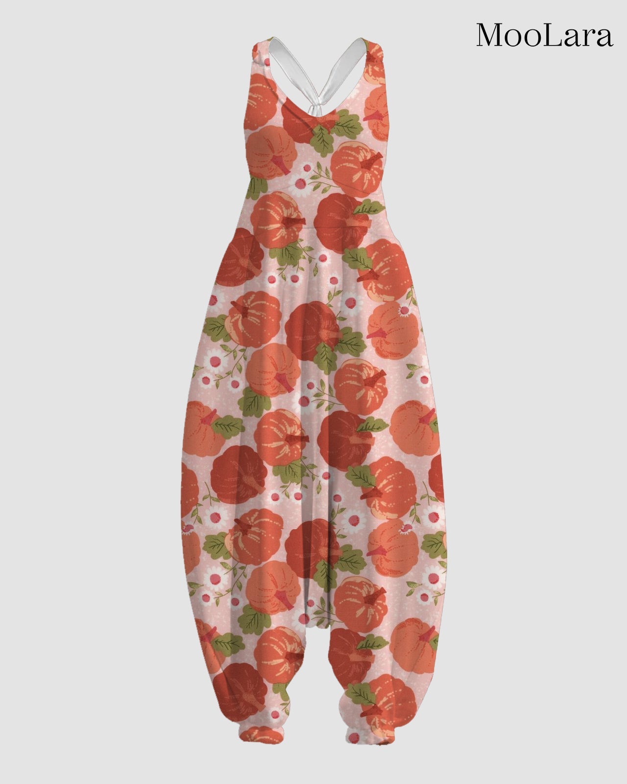 Women's Red Pumpkin with Flower Print Sleeveless Jumpsuit Harem Pants