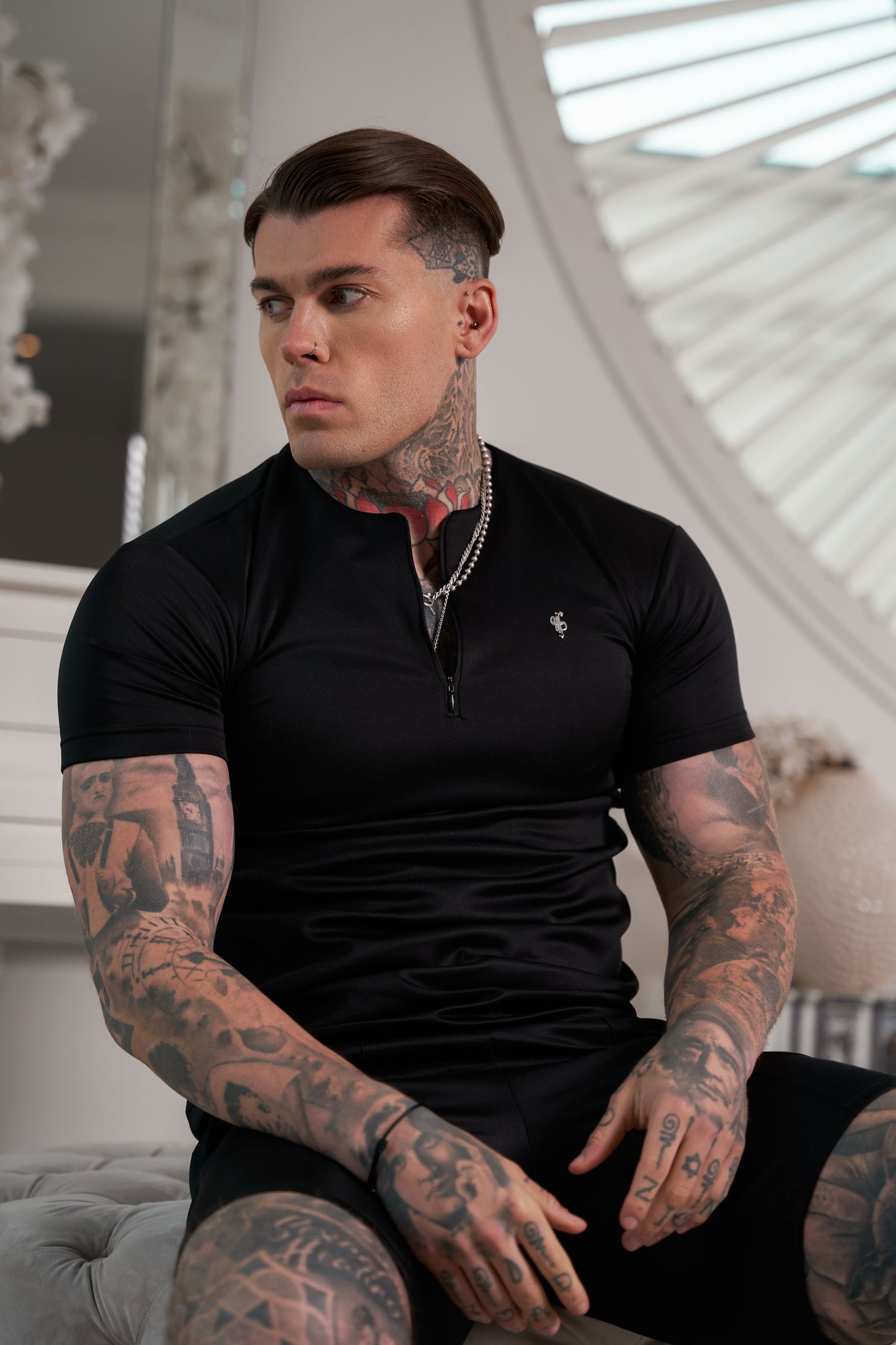 Elevate Your Style with the Father Sons Black & Silver Scuba Crew T-Shirt Featuring Stylish Zip Detail – FSH1032