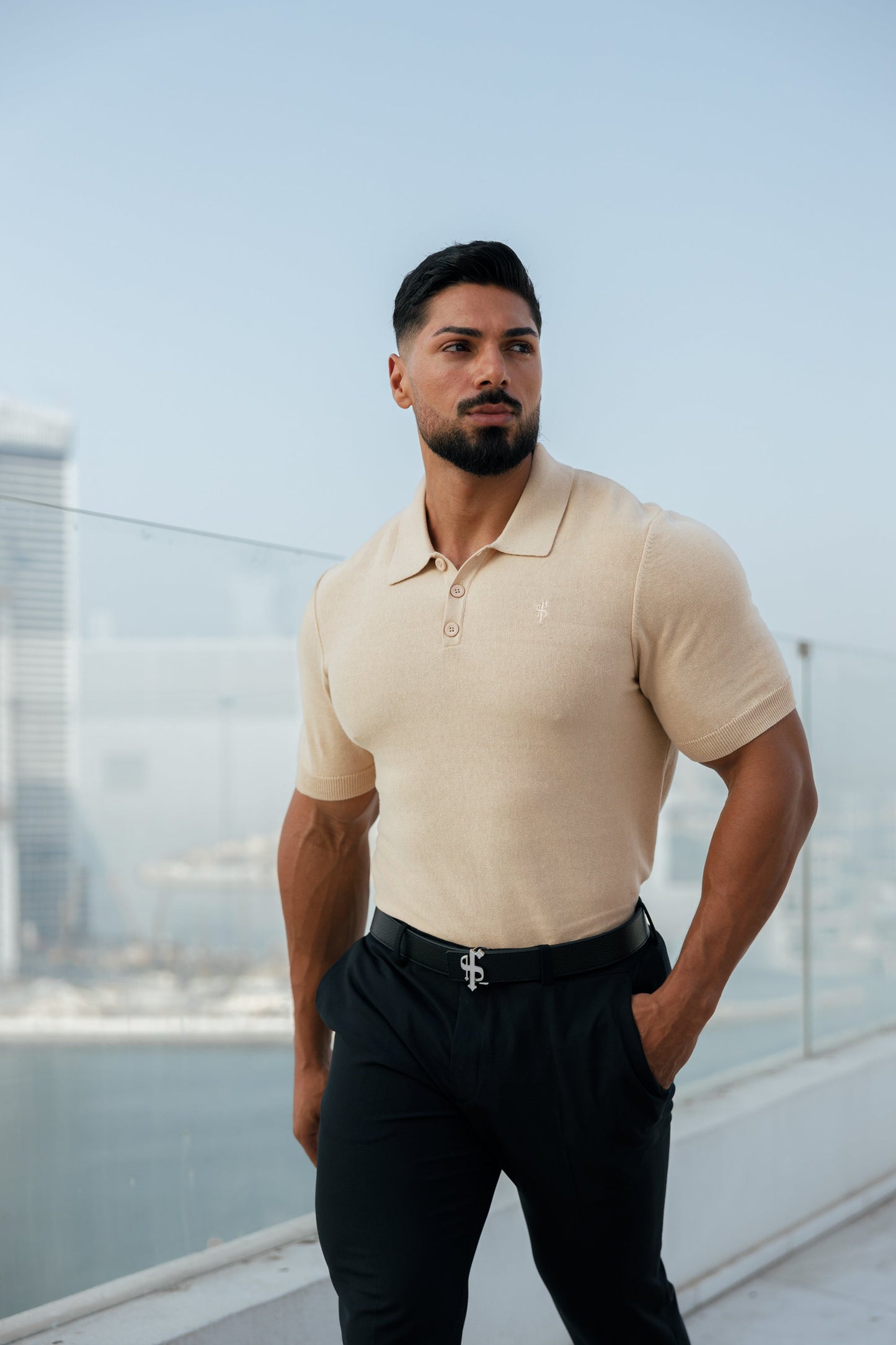 Elevate Your Wardrobe with the Father Sons Classic Beige Knitted Polo - Short Sleeve Style - FSN111