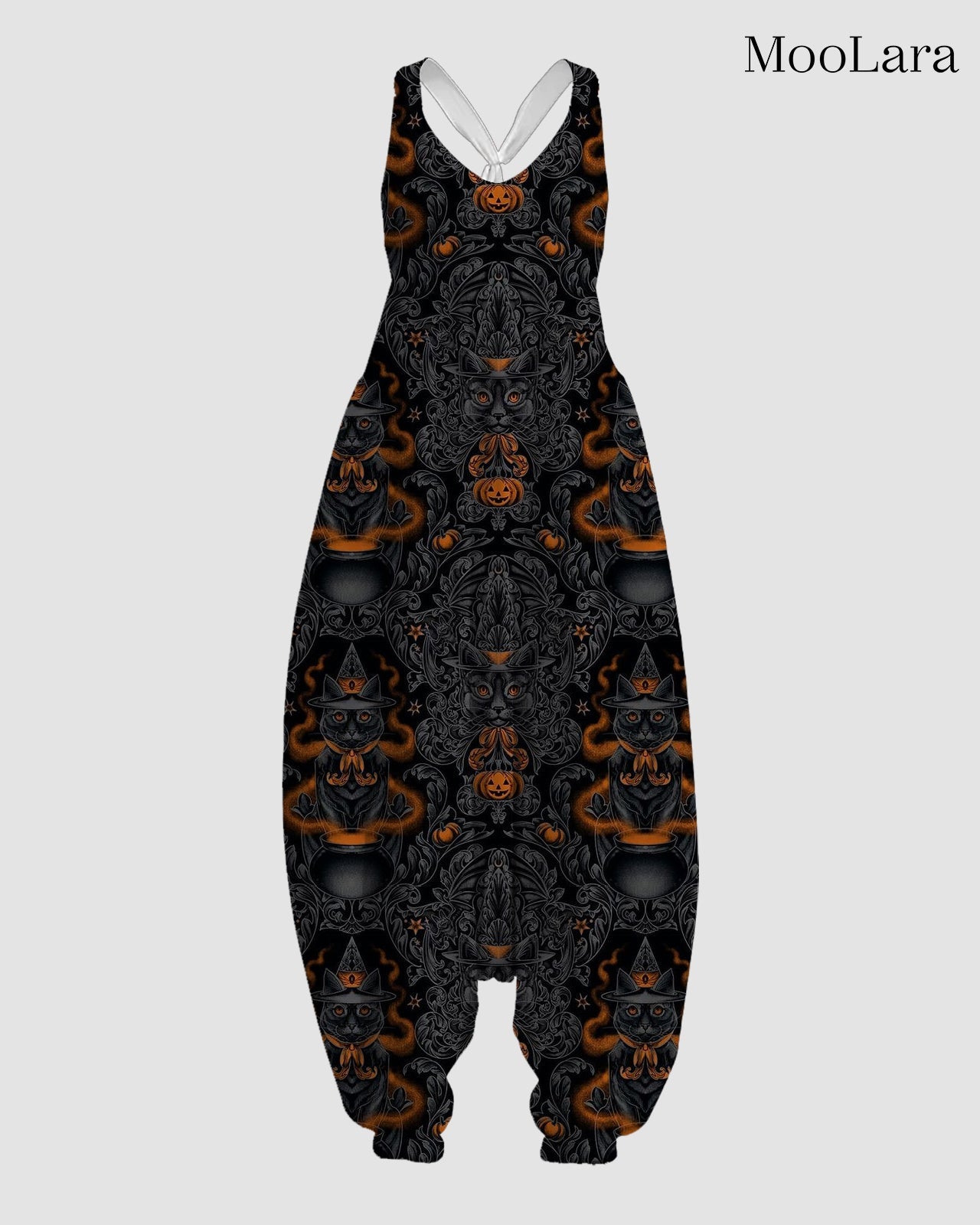 Women's Black Cat and Magic Potion Print Sleeveless Jumpsuit Harem Pants
