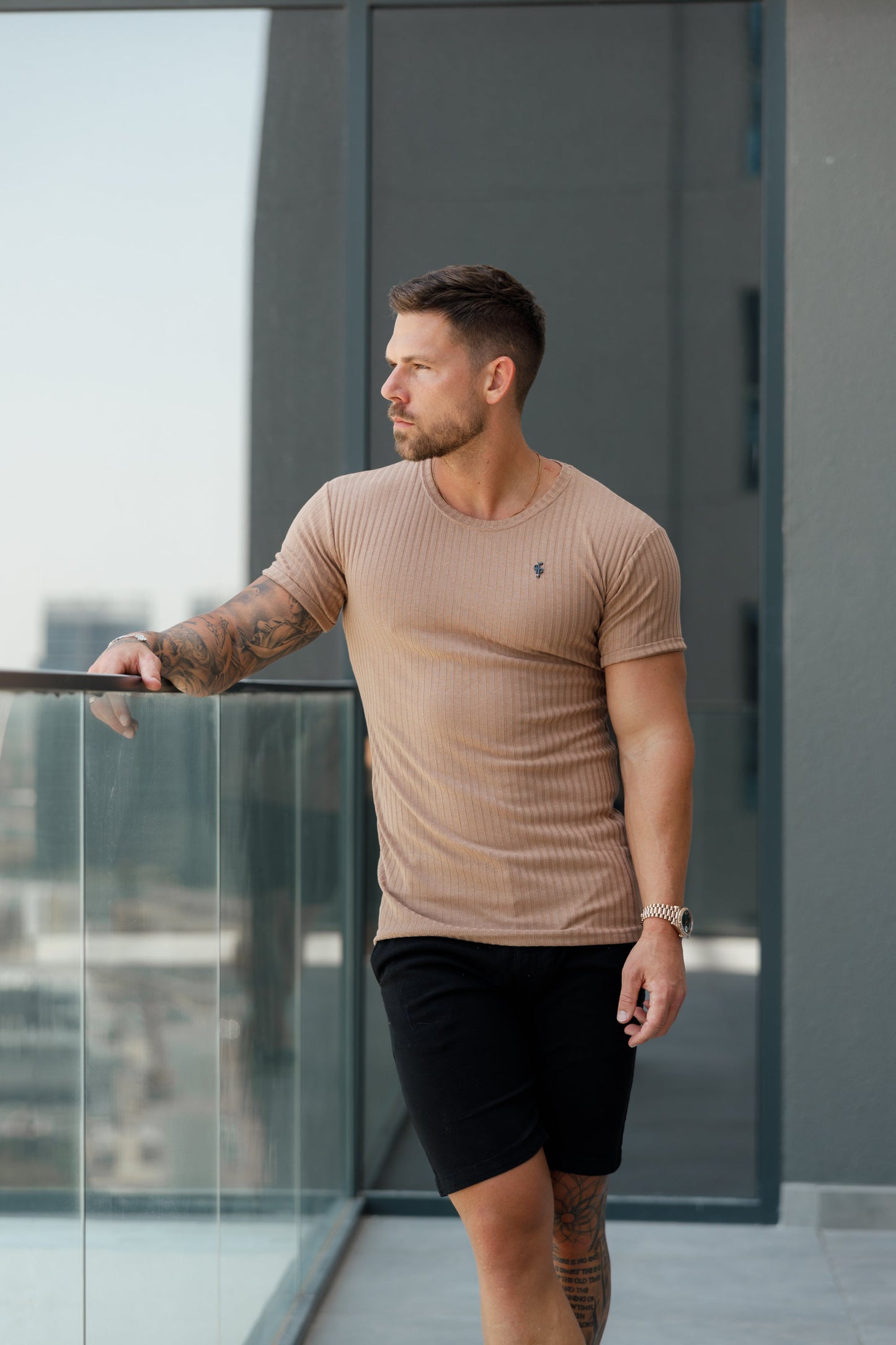 Elevate Your Wardrobe with Father Sons Classic Black Ribbed Knit Super Slim Short Sleeve Crew Tee - FSH1090