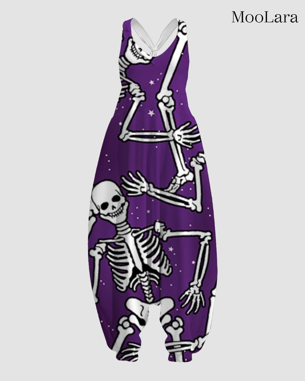 Women's Halloween Skull Print Sleeveless Jumpsuit Harem Pants