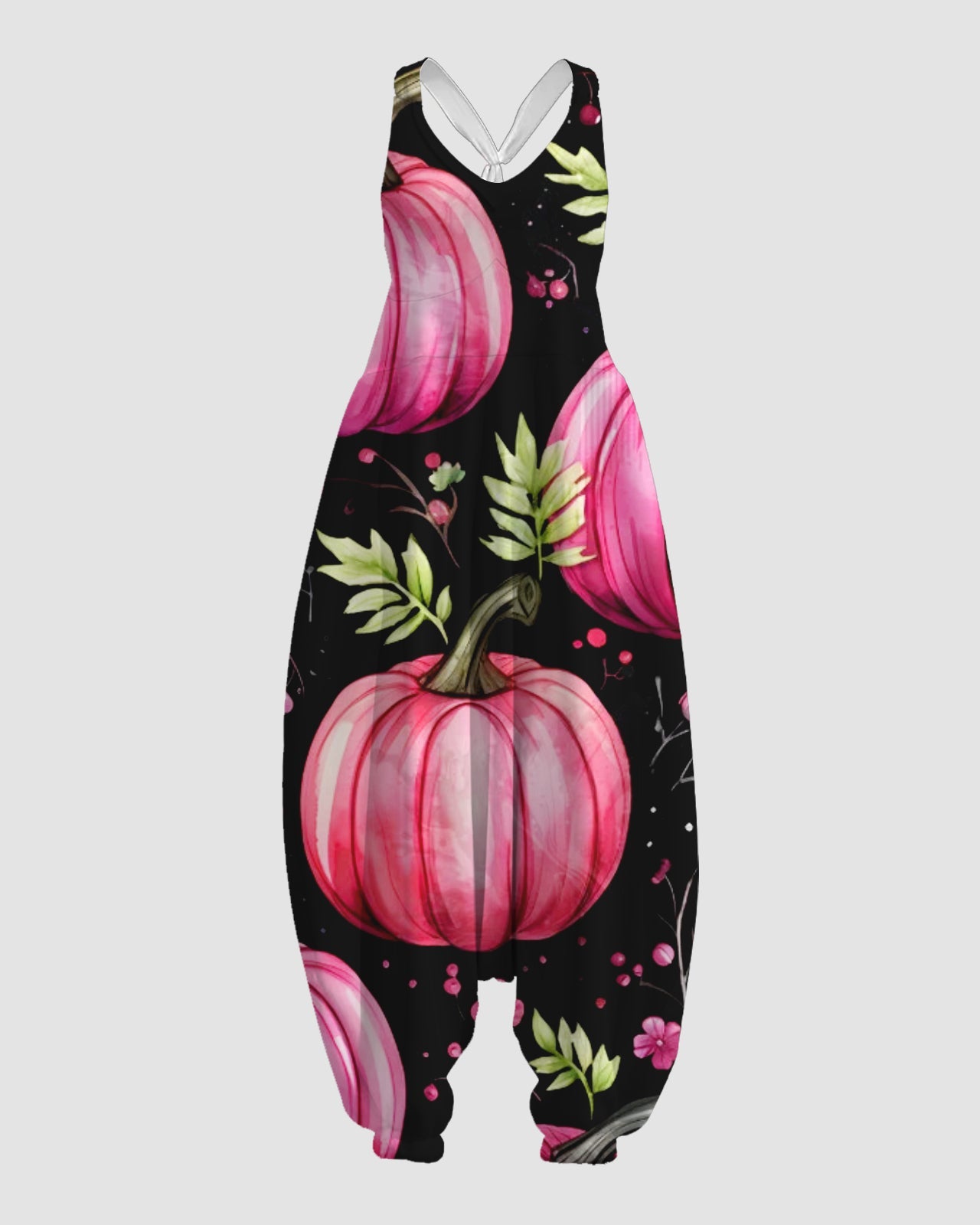 Women's Pink Pumpkin Print Sleeveless Jumpsuit Harem Pants