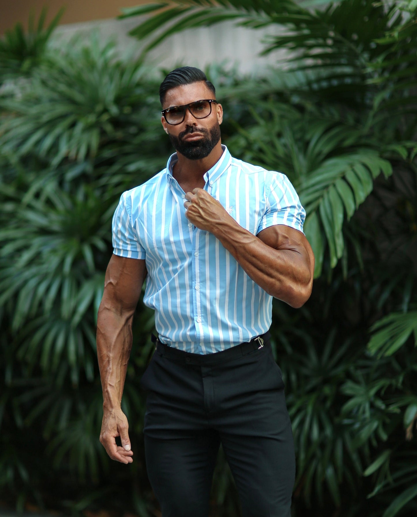 Father Sons Classic Light Blue & White Woven Stripe Short Sleeve Deckchair Shirt - FS976