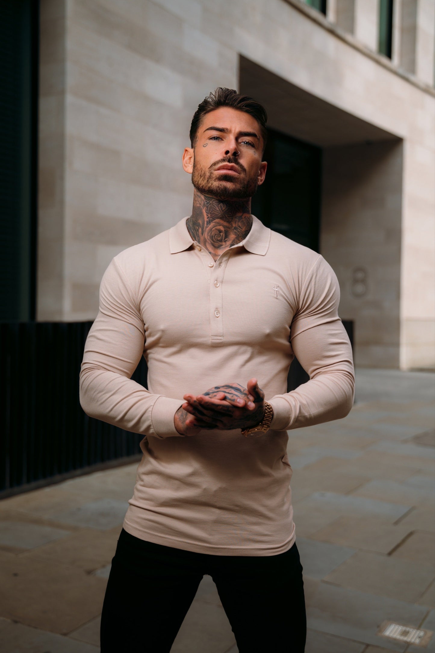 Elevate Your Wardrobe with the Father Sons Timeless Beige Long Sleeve Polo - FSH862