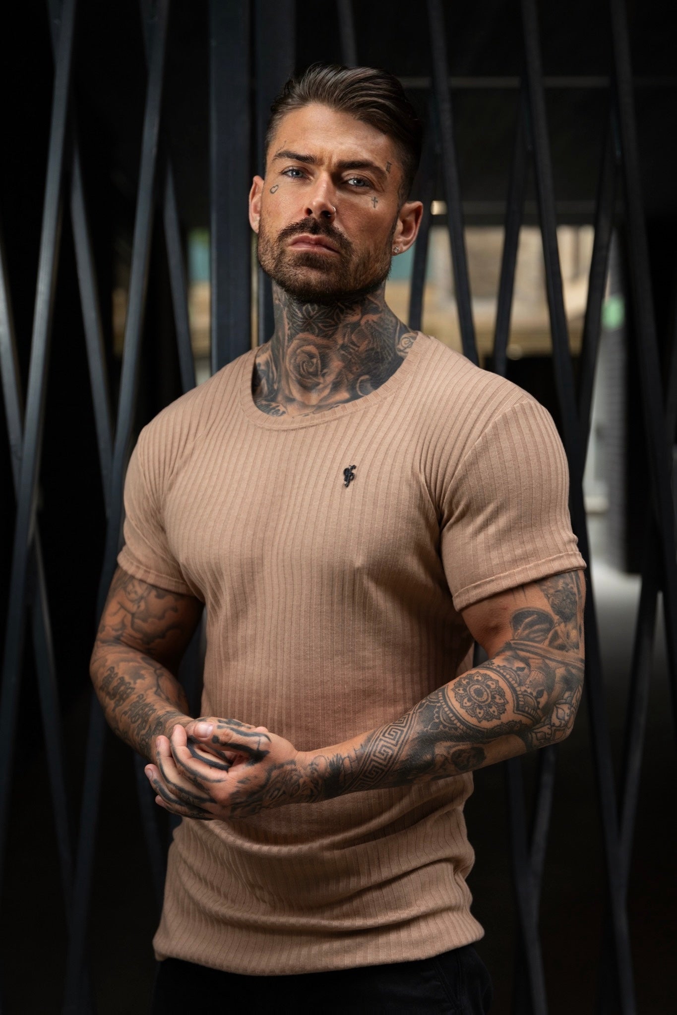 Elevate Your Wardrobe with Father Sons Classic Black Ribbed Knit Super Slim Short Sleeve Crew Tee - FSH1090