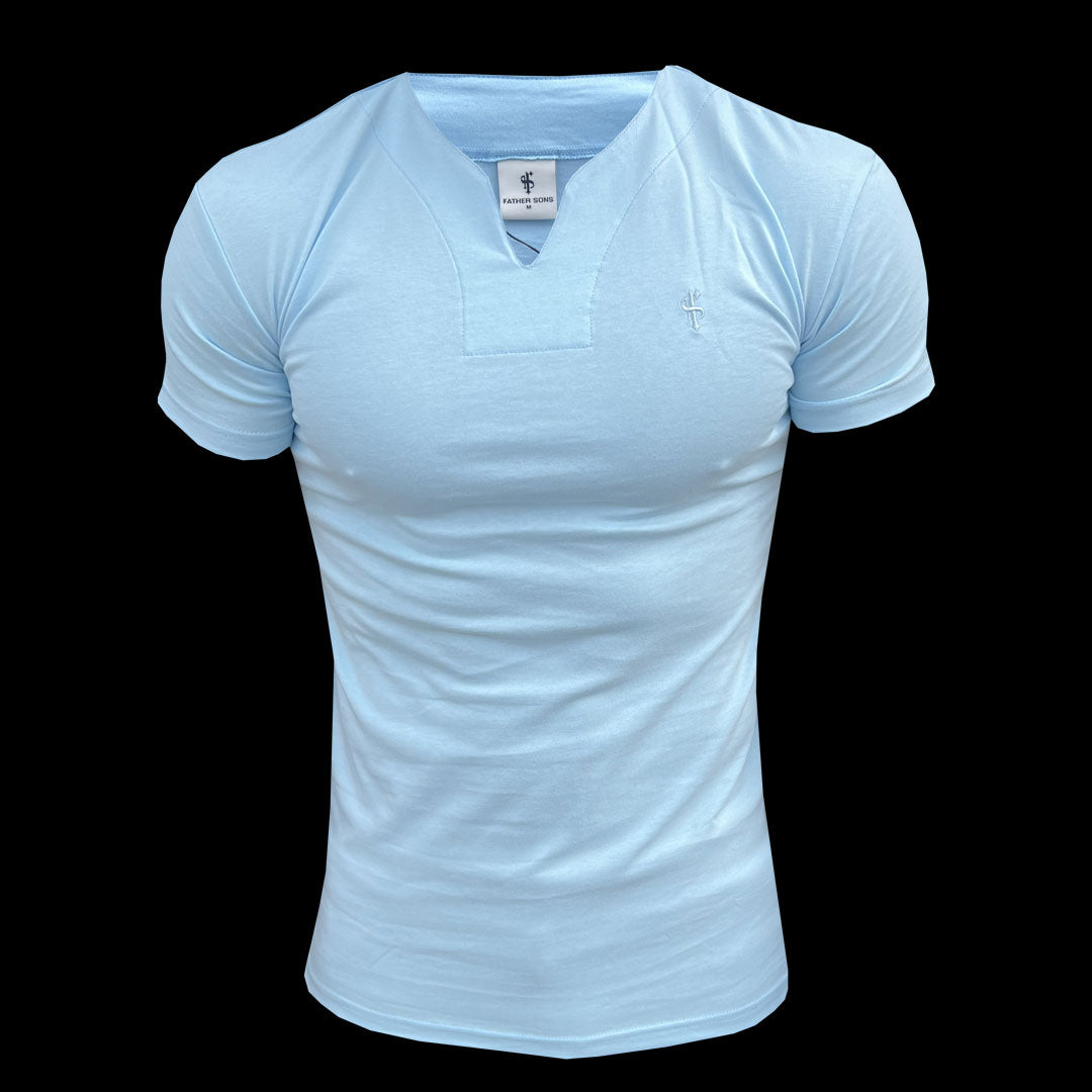 Elevate Your Style: Father Sons Light Blue Advanced V Neck Crew Short Sleeve Tee - FSH1015