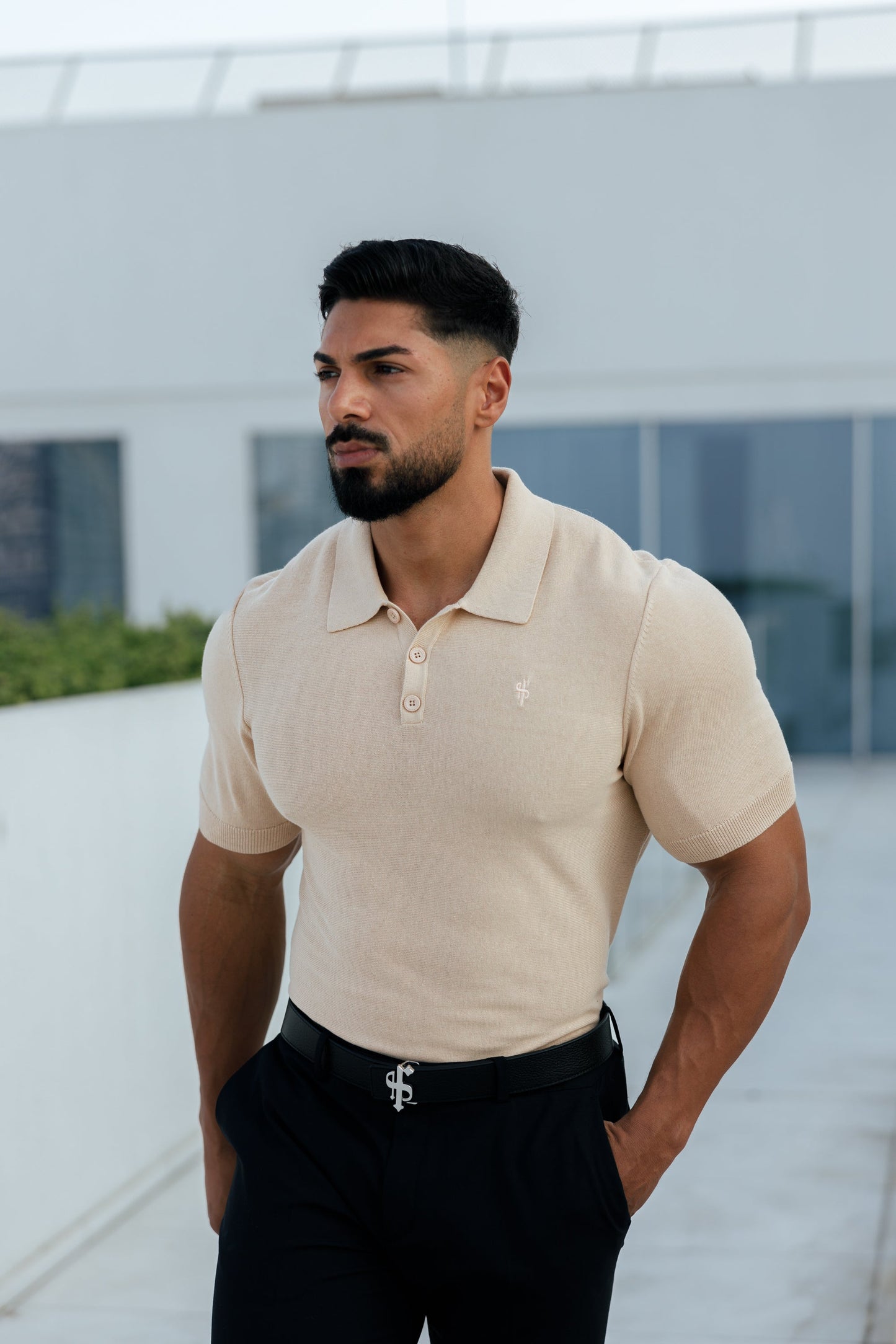 Elevate Your Wardrobe with the Father Sons Classic Beige Knitted Polo - Short Sleeve Style - FSN111