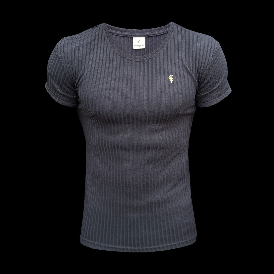 Classic Navy & Gold Ribbed Knit Super Slim Fit Short Sleeve Crew for Men - Perfect for Any Occasion!