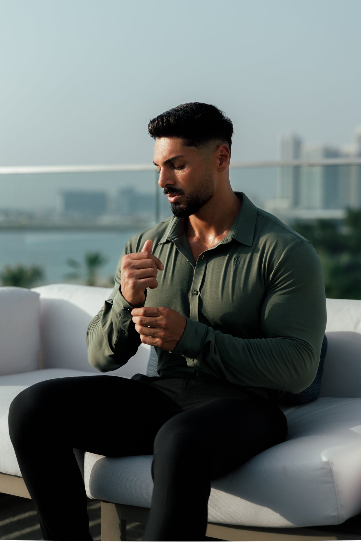Stylish Fitted Khaki Long Sleeve Jersey for Father Sons - FSD003