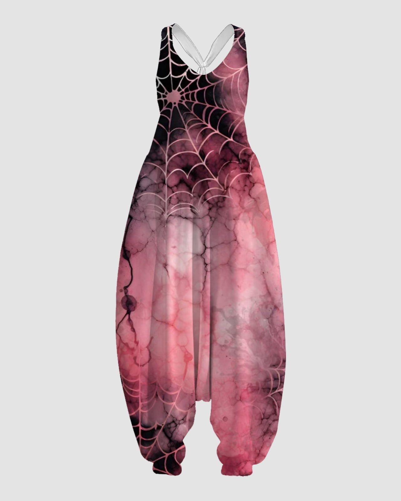 Women's Pink Spider Web Print Sleeveless Jumpsuit Harem Pants