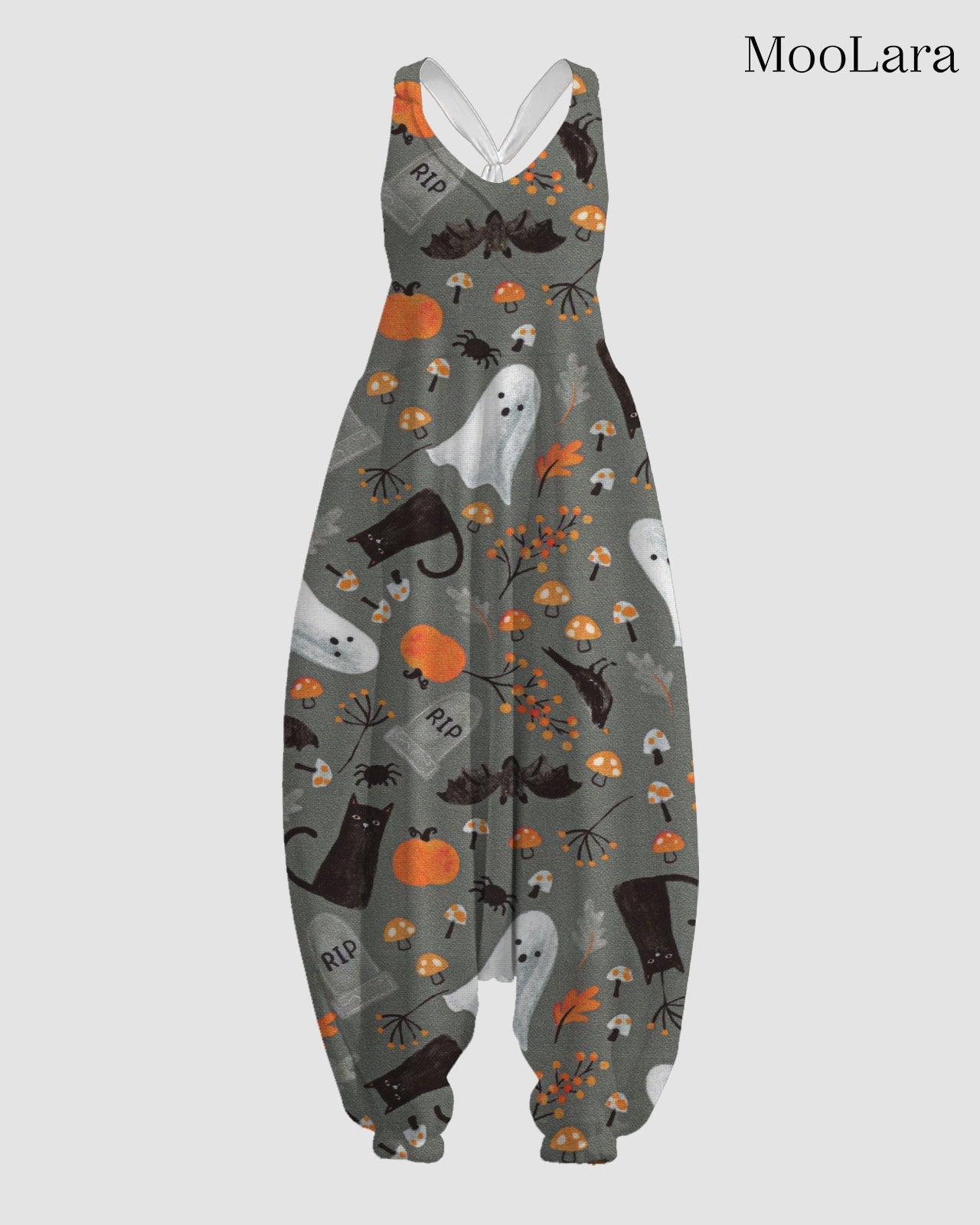 Women's Ghosts & Tombstones Print Sleeveless Jumpsuit Harem Pants