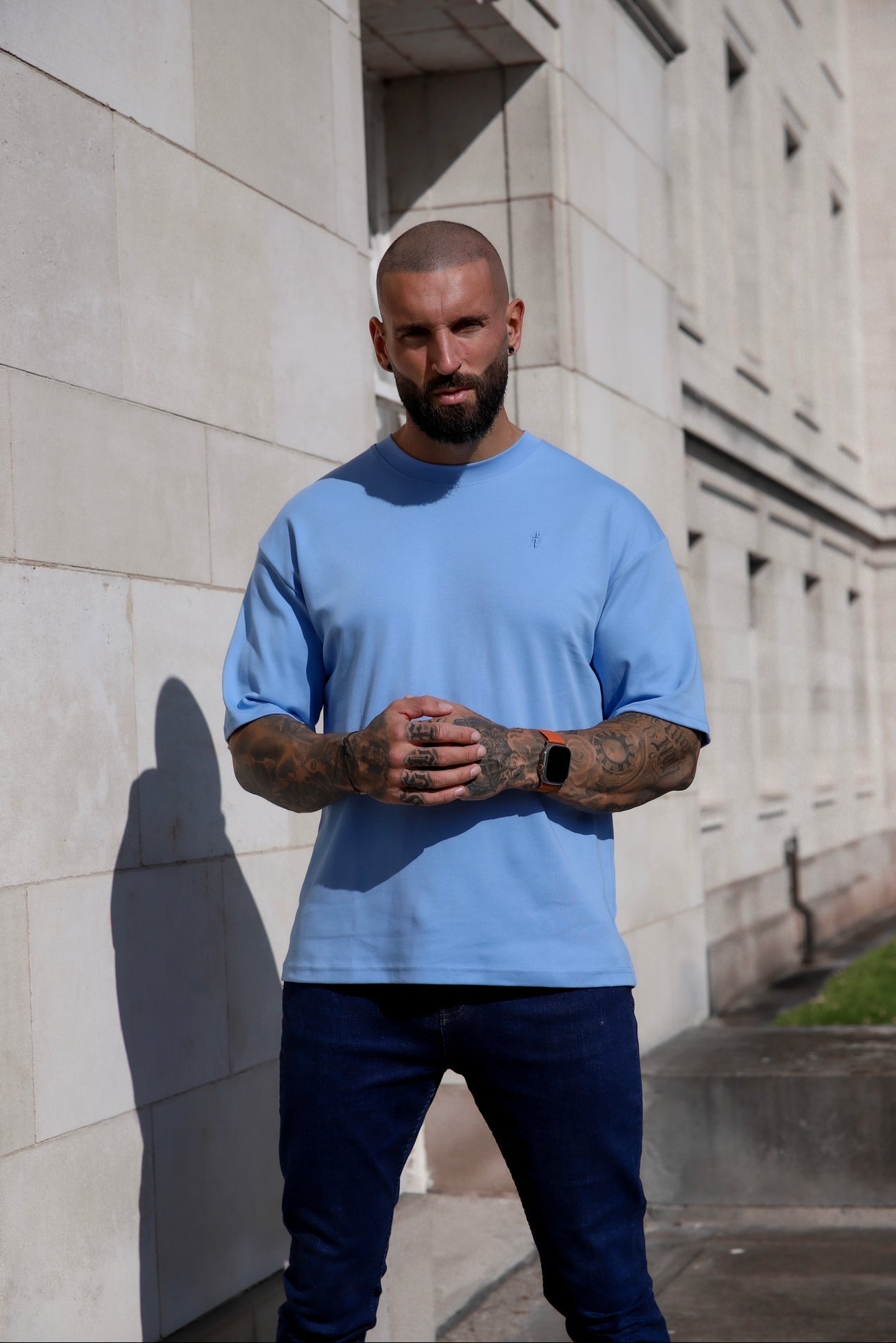 Elevate Your Wardrobe with the Father Sons Light Blue Oversized Crew Neck T-Shirt - FSH872